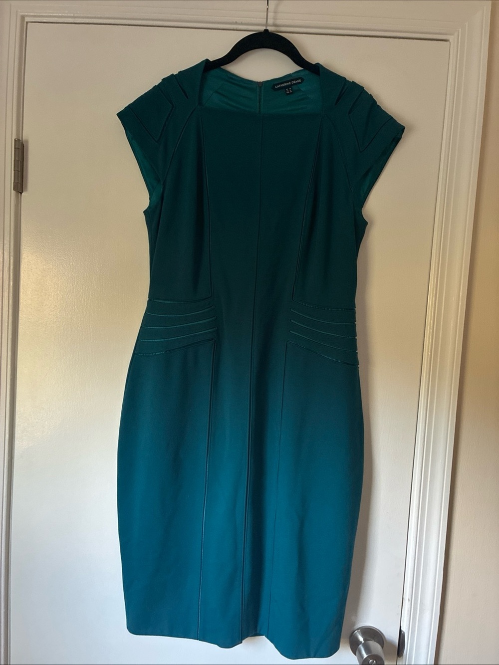 Catherine Deane teal cap sleeve shift dress with cutouts size 10